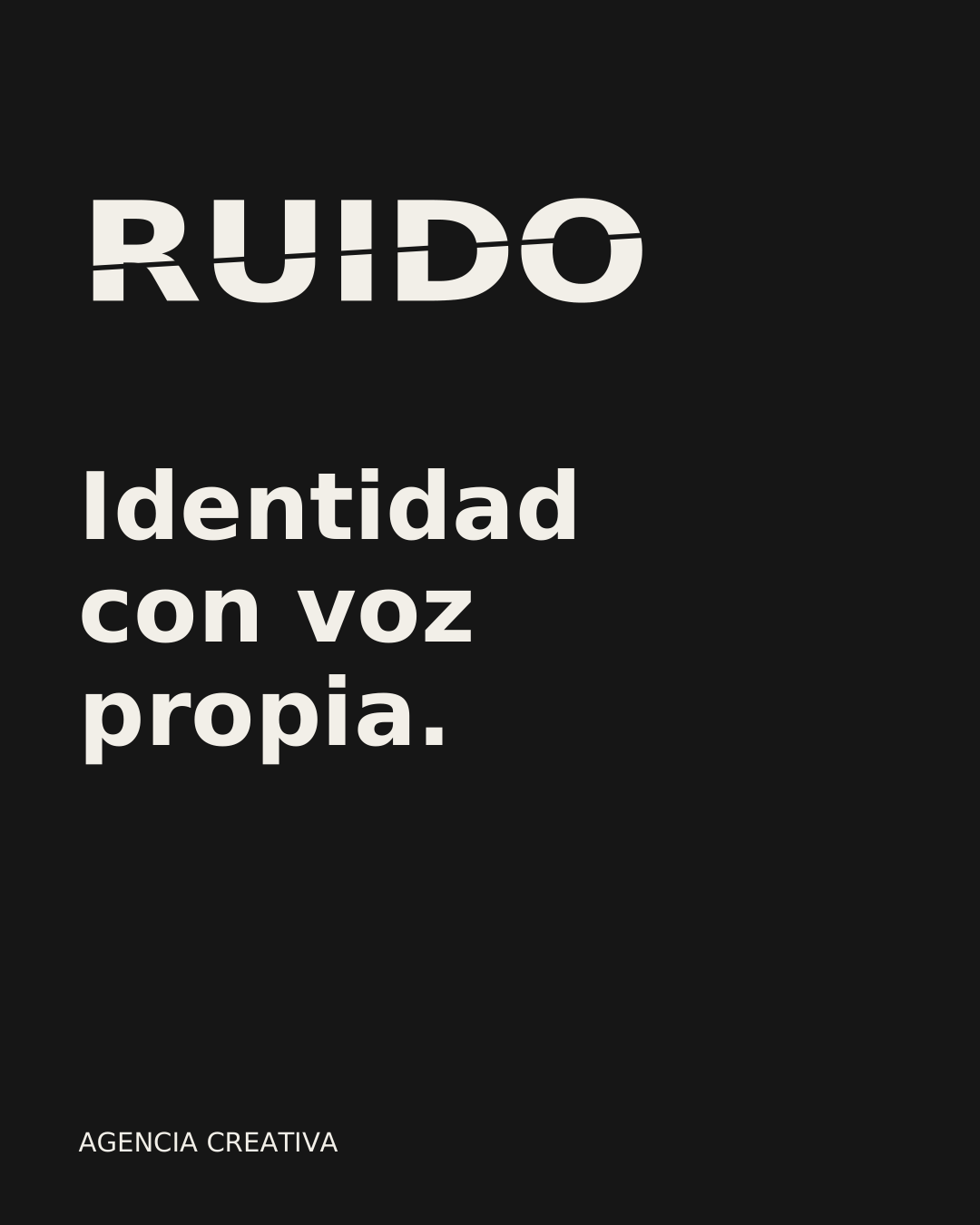Pieza de redes sobre fondo negro con el logo de RUIDO y el texto: Identidad con voz propia.